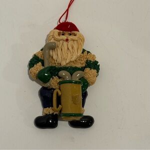Vintage Handmade Golfer Santa Ornament Christmas Polymer Clay Golf Tee Time